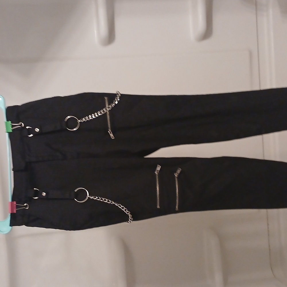 Black Chain Detail Loose Pants
